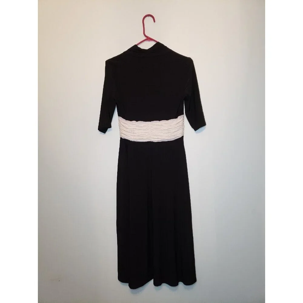 Evan Picone Womens 6 Dress V Neck Ruched Waist Half Sleeve Black Knee Length - Picture 2 of 5